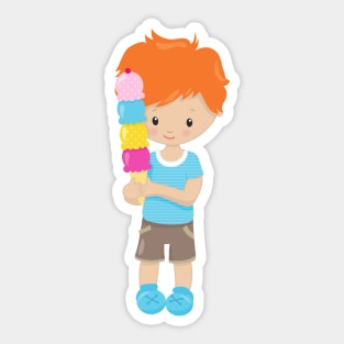 Boy With Ice Cream, Orange Hair, Ice Cream Cone Sticker